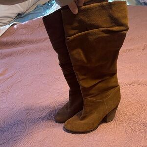 Arturo Chiang Knee Boots in Tan Suede